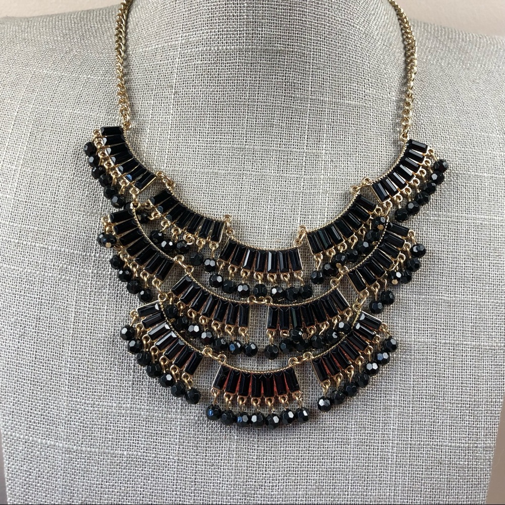 Black and gold triple layer statement necklace
